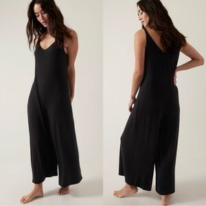 Athleta Black Nighttime Bliss Sleep Romper Jumpsuit Lingerie PJ wide leg stretch